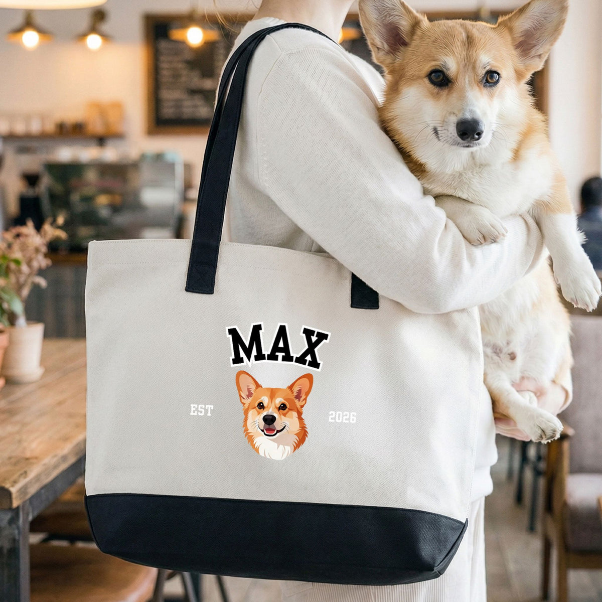 Custom Pet Zippered Varsity Tote Bag Custom Dog Tote Bag