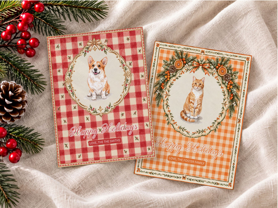 Custom Pet Christmas Watercolor Card - Pet Photo + Name Greeting Cards Mod Paws