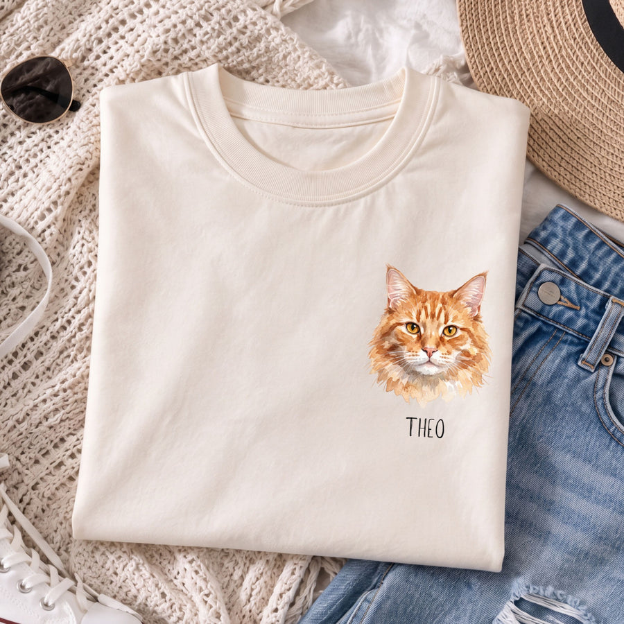 Custom Comfort Colors Watercolor Face Shirt - Pet Photo + Name Pet Shirt Mod Paws