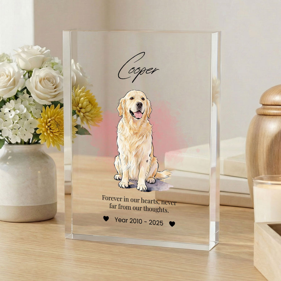 Custom Pet Memorial Acrylic Photo Block - Pet Photo + Name Memorial Plaque Mod Paws