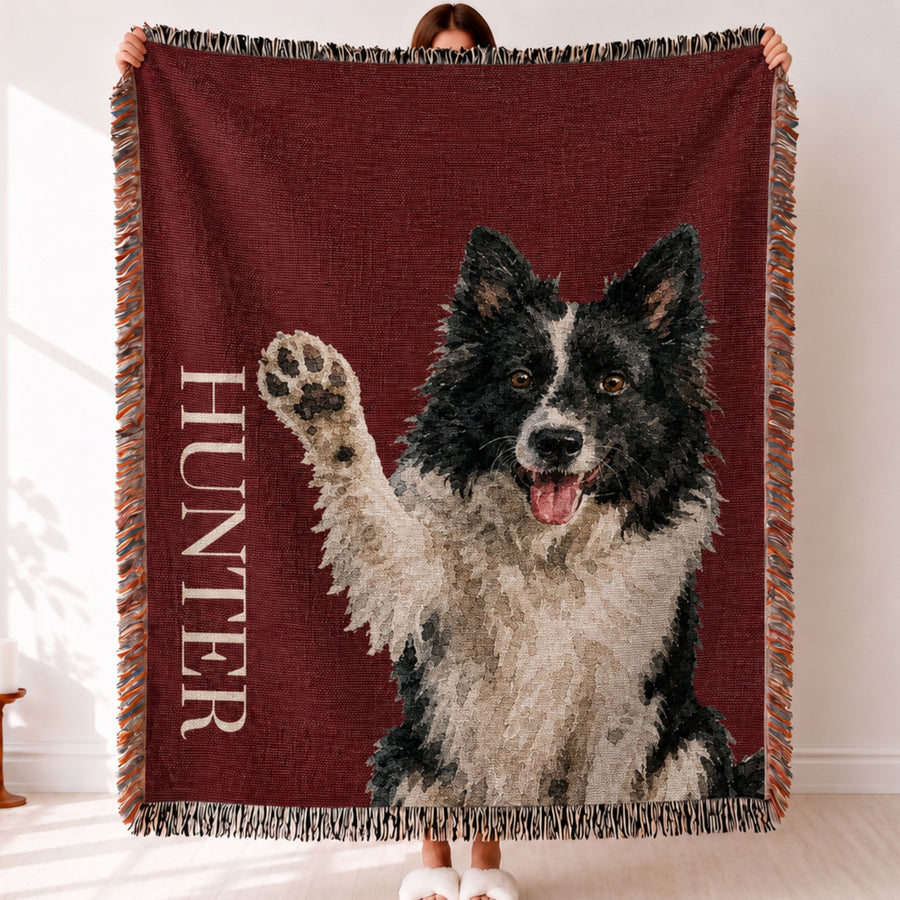 Custom Pet Woven Throw Blanket - Pet Photo + Name Pet Blanket Mod Paws