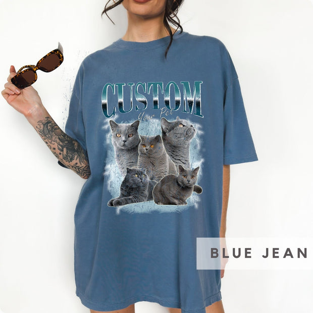 Custom Teal Vintage Pet Shirt - Pet Photo + Name Pet Shirt Mod Paws 