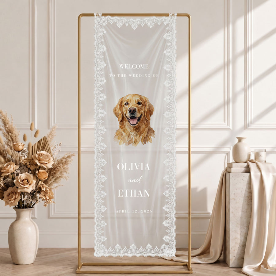 Custom Pet Photo Wedding Welcome Lace Sign Tapestry Banner Wedding Sign Mod Paws