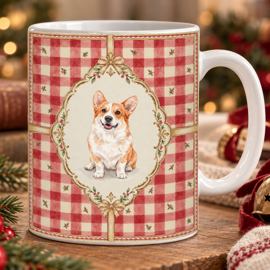 Custom Watercolor Christmas Pet Mug - Pet Photo + Name Pet Mugs Mod Paws