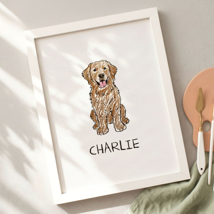 Custom Scribble Watercolor Pet Portrait from Photo Pet Portraits Mod Paws Digital Portrait 8"x10" Full Body