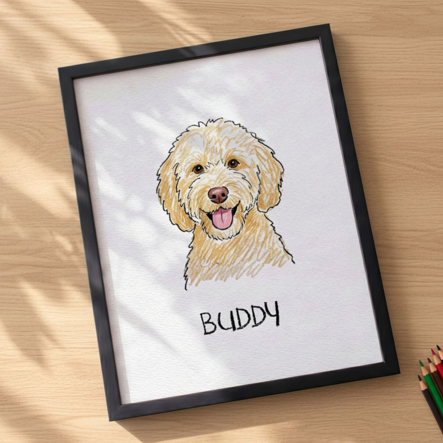 Custom Scribble Watercolor Pet Portrait from Photo Pet Portraits Mod Paws Digital Portrait 8"x10" Headshot