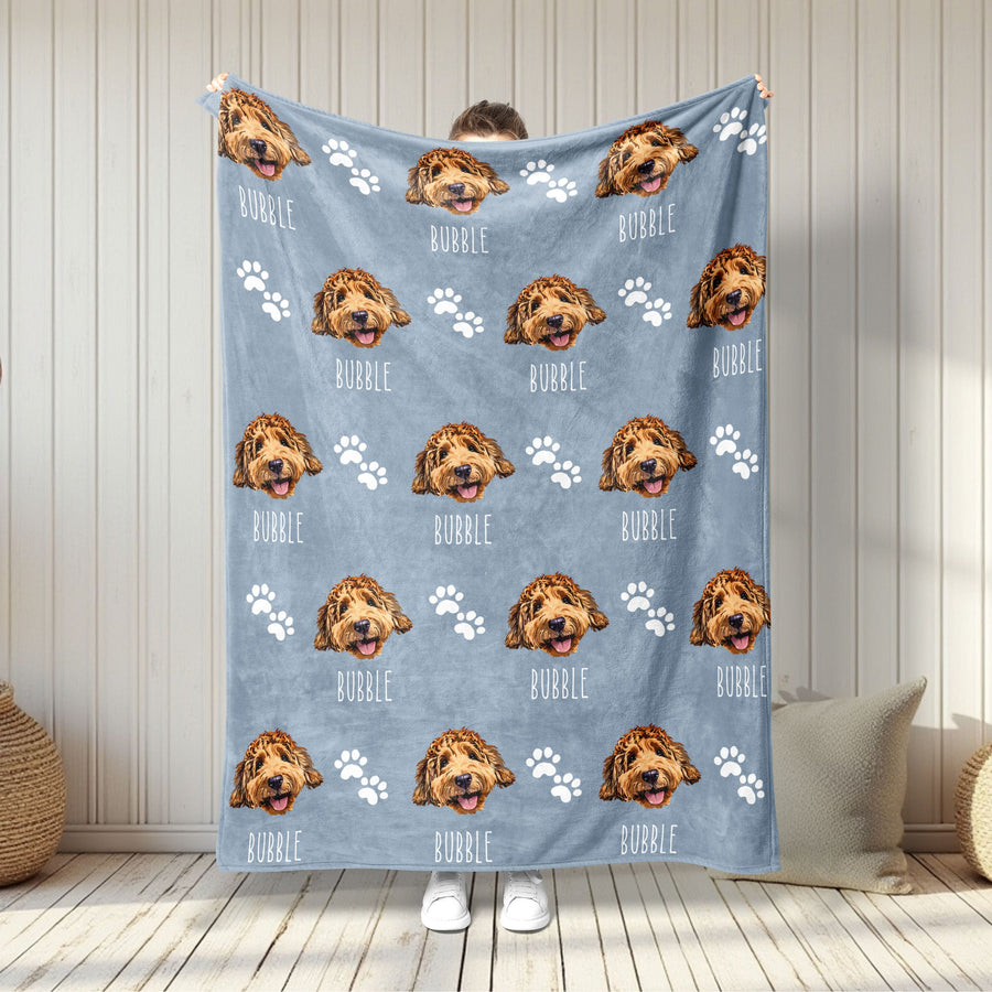 Custom Patterned Pet Color Blanket - Pet Photo + Name Pet Blanket Mod Paws