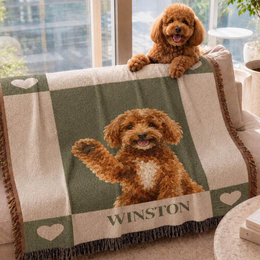 Custom Pet Woven Blanket - Pet Photo + Name Pet Blanket Mod Paws