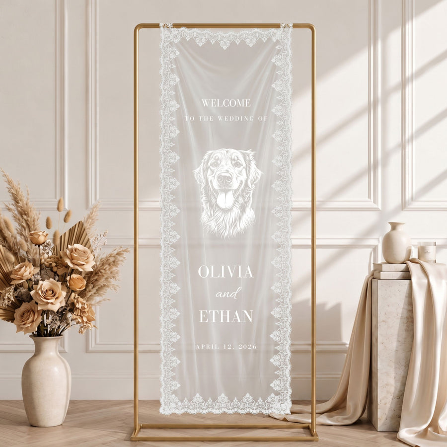 Custom Pet Photo Wedding Welcome Lace Sign Tapestry Banner Wedding Sign Mod Paws