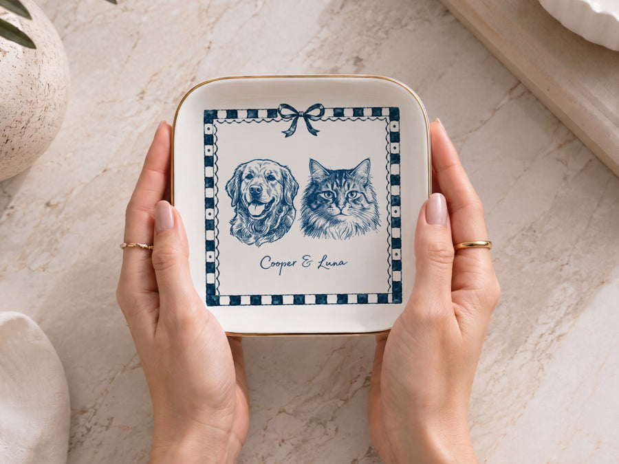 Custom Pet Sketch Jewellery Tray- Pet Photo + Name jewelry tray Mod Paws