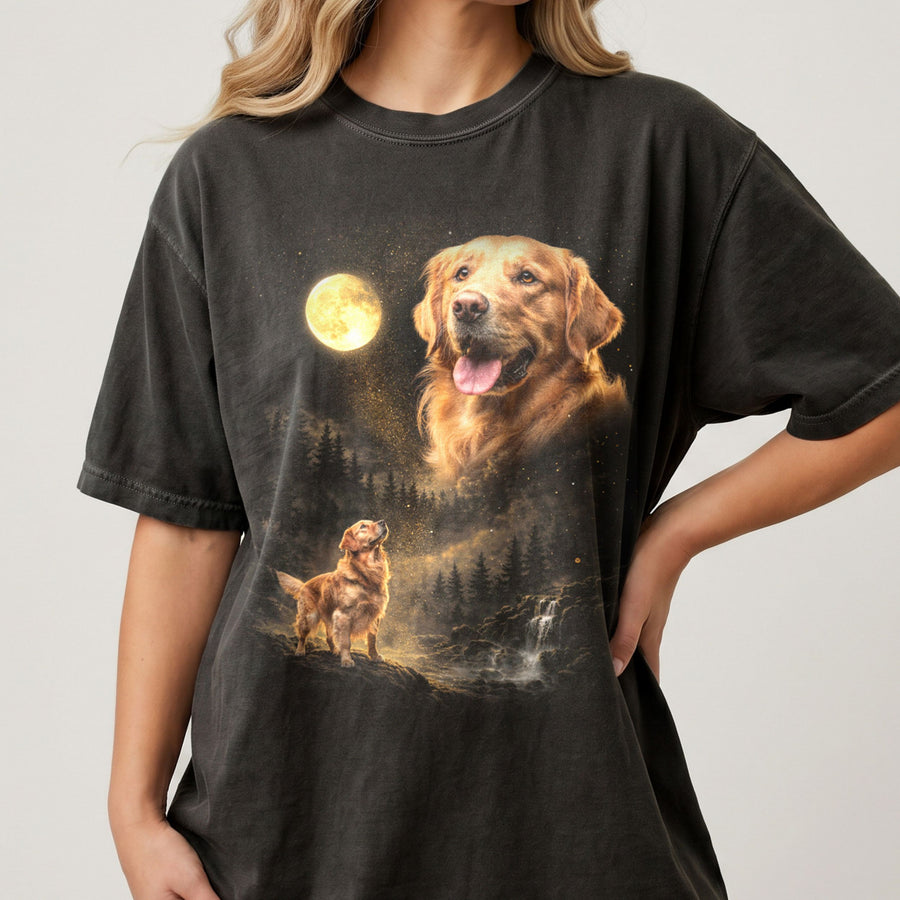 Custom Pet Moon T-Shirt Personalized Comfort Colors Pet Photo Tee Pet Shirt Mod Paws