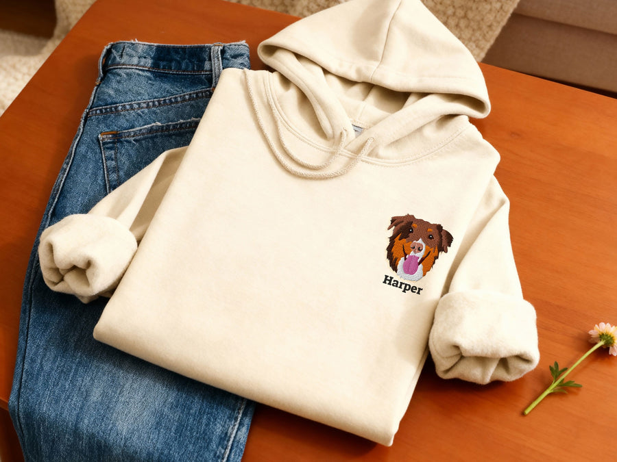 Custom Embroidered Pet Comfort Colors Hoodie - Pet Photo + Name Pet Sweater Mod Paws