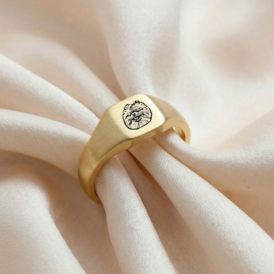 Custom Pet Square Signet Engraved Ring - Pet Face Pet Ring Mod Paws