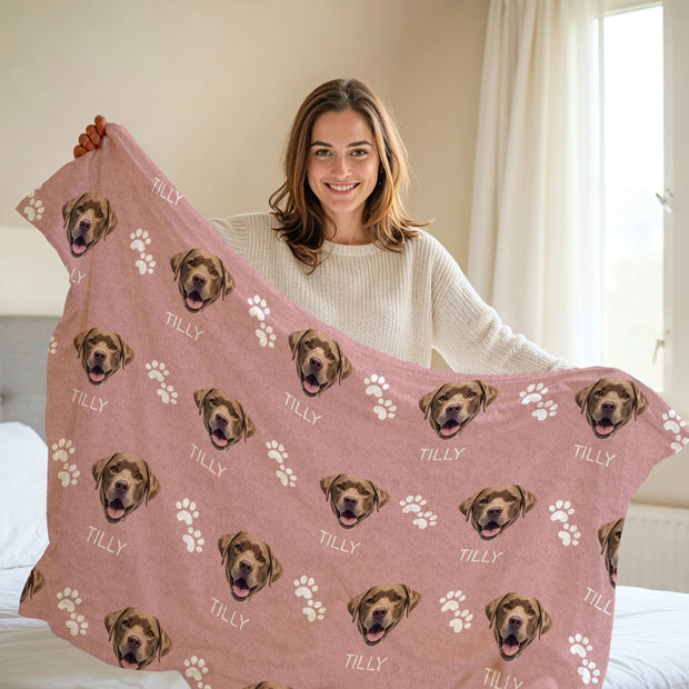 Custom Patterned Pet Color Blanket - Pet Photo + Name Pet Blanket Mod Paws 