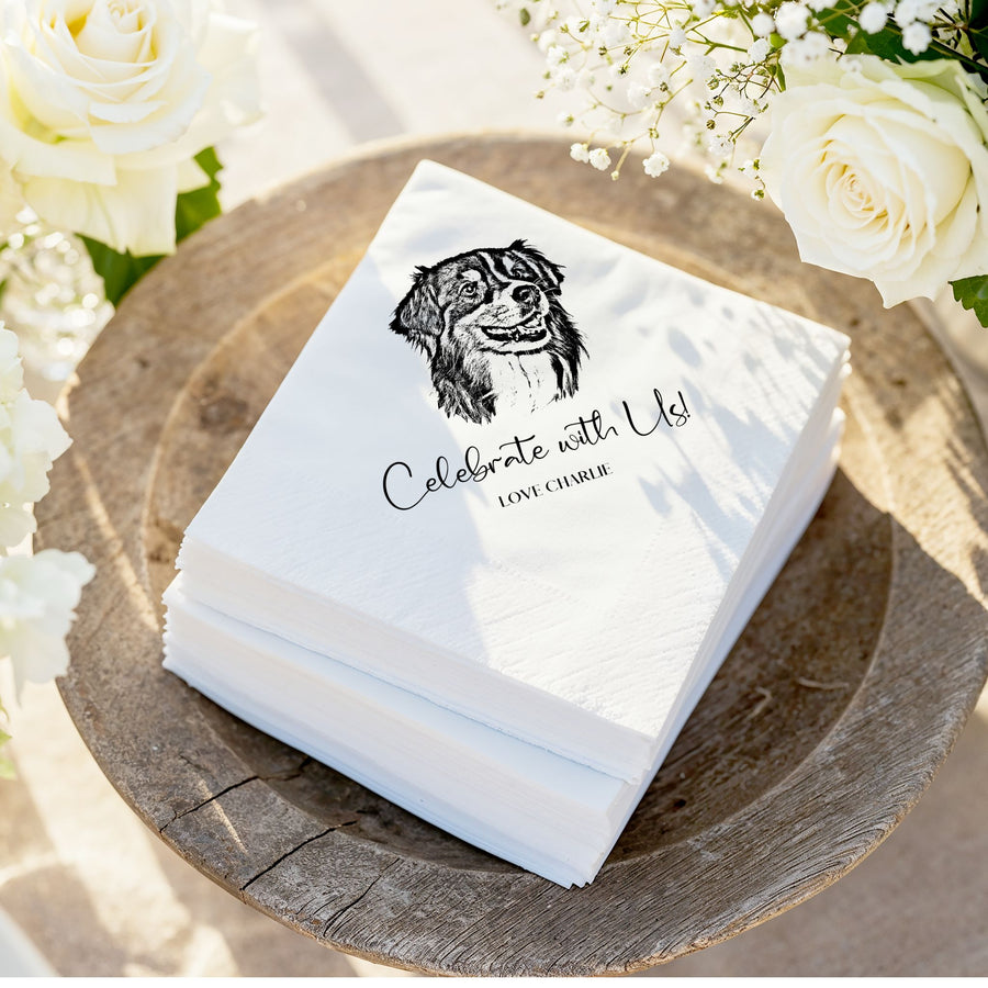 Custom Pet Wedding Cocktail Napkins - Pet Photo + Name Pet Napkins Mod Paws