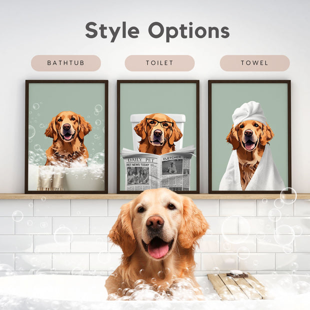 Custom Dog Bathroom Portraits Using Pet in Bathtub Cat Photo Funny Art Personalized Digital Dog Cat Custom Pet Art Pet Drawing Poster Pet Portraits Mod Paws 