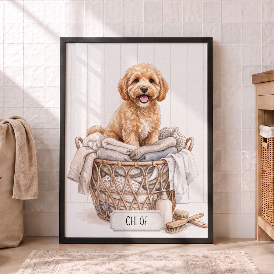 Custom Watercolor Laundry Pet Portrait - Pet Photo + Name Pet Portraits Mod Paws