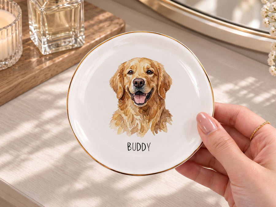 Custom Pet Watercolor Jewellery Tray- Pet Photo + Name jewelry tray Mod Paws Handwriting Round 1 Pet