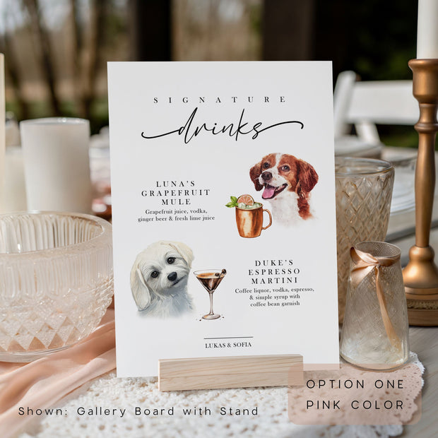 Custom Watercolor Pet Wedding Cocktail Sign Plaque -Pet Photo + Name Pet Portraits Mod Paws 