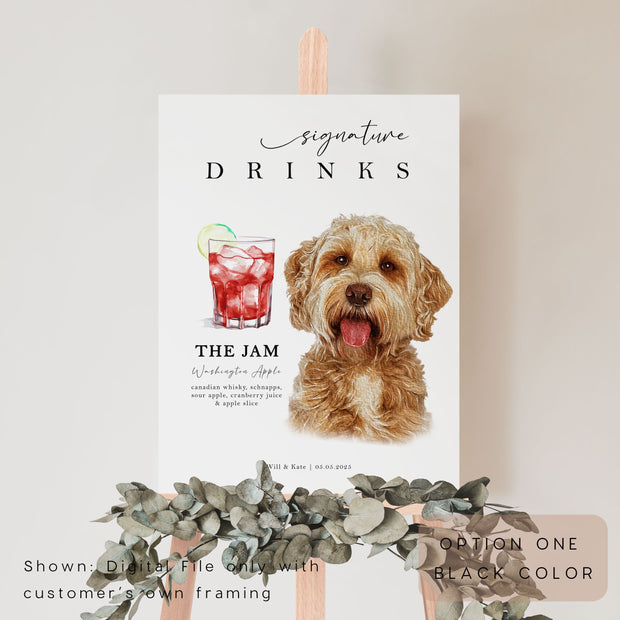 Custom Watercolor Pet Wedding Cocktail Sign Plaque -Pet Photo + Name Pet Portraits Mod Paws 
