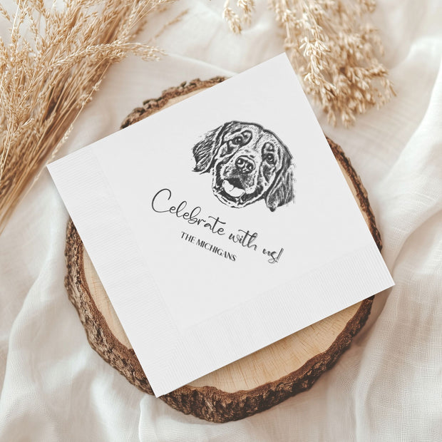 Custom Pet Wedding Cocktail Napkins - Pet Photo + Name Pet Napkins Mod Paws 