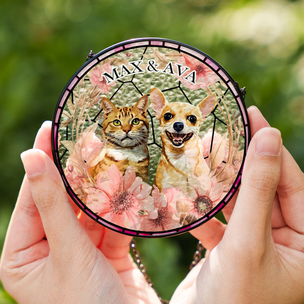 Custom Pet Stained Glass Suncatcher - Pet Photo + Name Suncatchers Mod Paws 