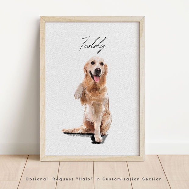 Custom Watercolor Pet Portrait - Pet Photo + Name Pet Portraits Mod Paws 