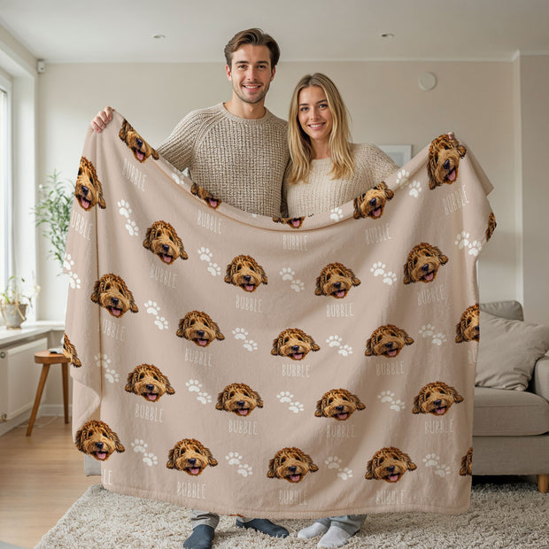 Custom Patterned Pet Color Blanket - Pet Photo + Name Pet Blanket Mod Paws 