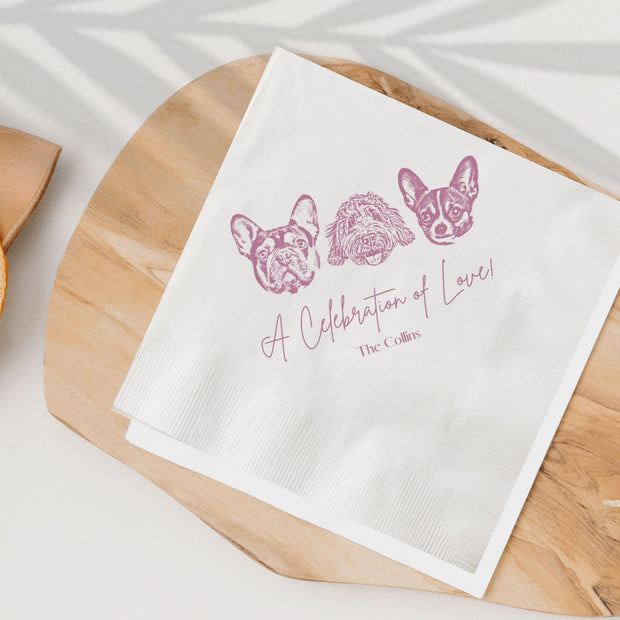 Custom Pet Wedding Cocktail Napkins - Pet Photo + Name Pet Napkins Mod Paws 