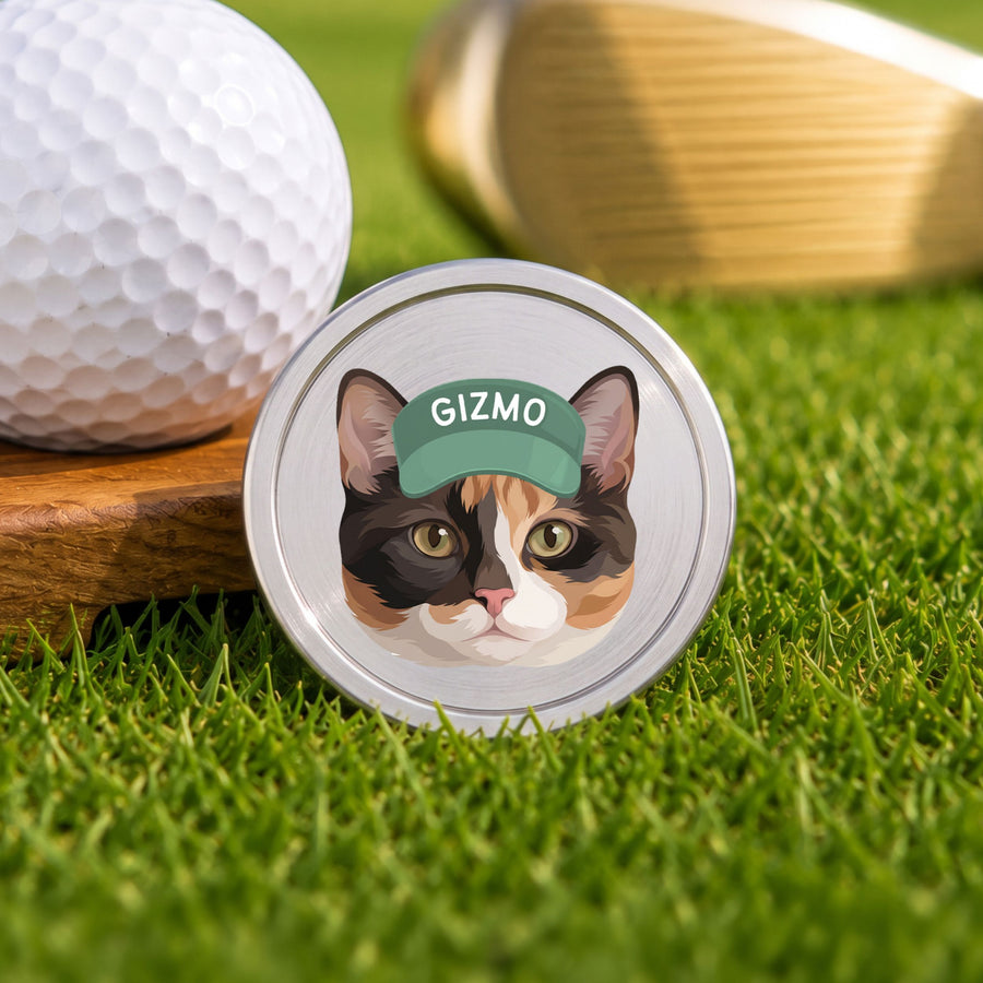 Custom Pet Golf Ball Marker Engraved Stainless Steel - Pet Photo + Name Golf Ball Marker Mod Paws Silver Green