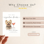 Custom Watercolor Pet Wedding Cocktail Sign Plaque -Pet Photo + Name Pet Portraits Mod Paws 