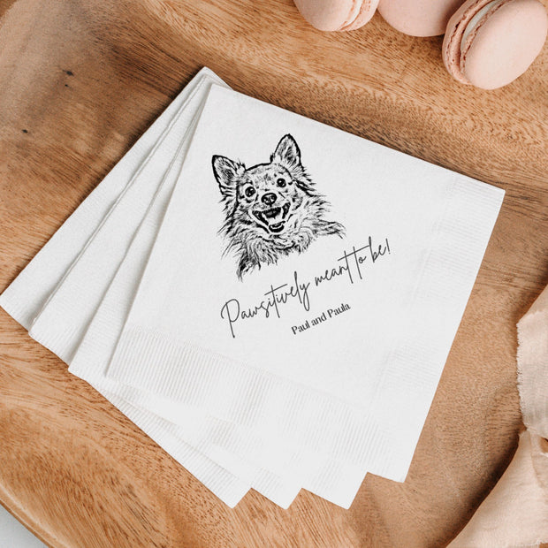 Custom Pet Wedding Cocktail Napkins - Pet Photo + Name Pet Napkins Mod Paws 