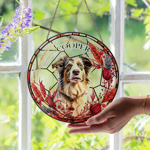 Custom Pet Stained Glass Suncatcher - Pet Photo + Name Suncatchers Mod Paws 