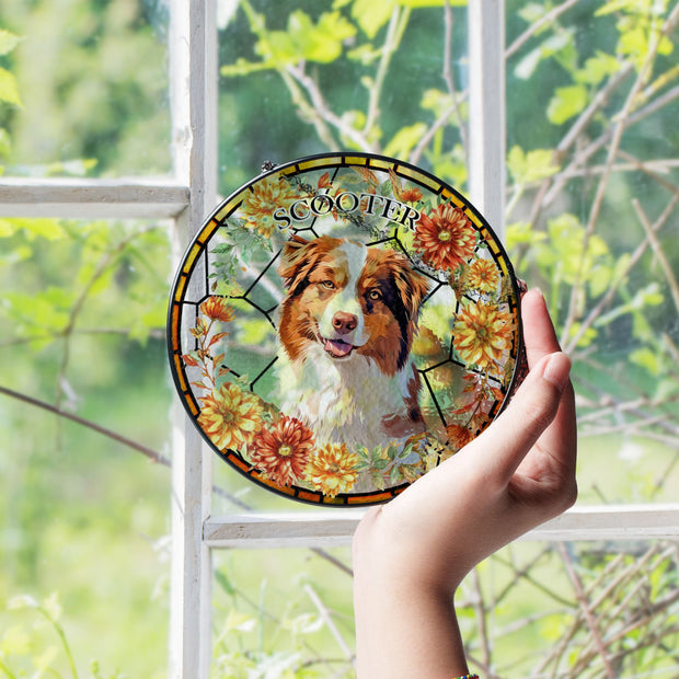 Custom Pet Stained Glass Suncatcher - Pet Photo + Name Suncatchers Mod Paws 