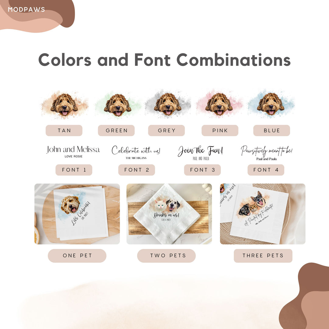 Custom Pet Cocktail Napkins Personalized Dog Cat Wedding Napkins