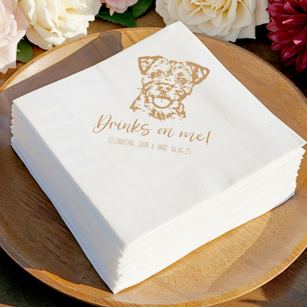 Custom Pet Wedding Cocktail Napkins - Pet Photo + Name Pet Napkins Mod Paws 