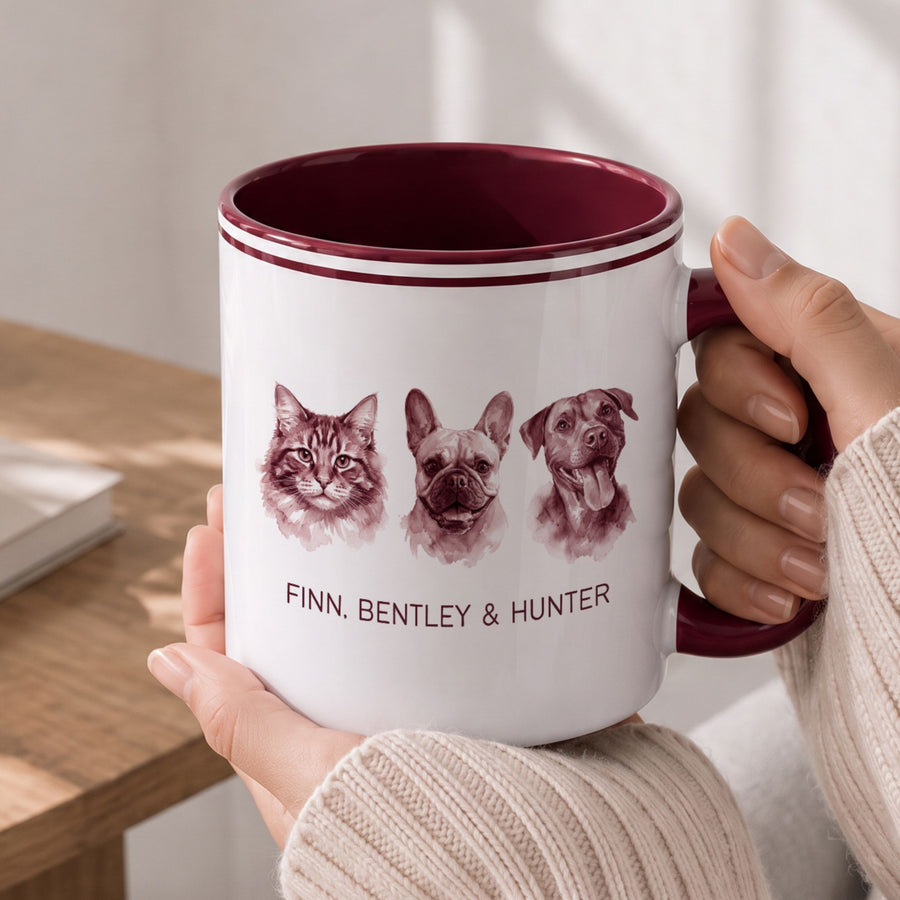 Custom Pet Portrait Classic Mug - Pet Photo + Name Pet Mugs Mod Paws 11 oz Burgundy 1