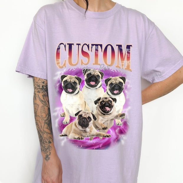 Custom Pink Rainbow Vintage Pet Shirt - Pet Photo + Name Pet Shirt Mod Paws 