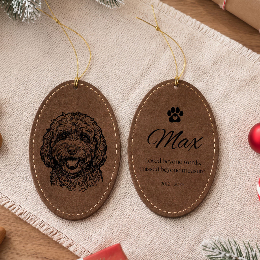 Custom Pet Photo Leatherette Ornament Personalized Dog & Cat Keepsake Pet Ornaments Mod Paws