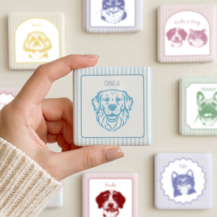 Custom Pet Photo Stripe Porcelain Magnet - Photo + Name magnet Mod Paws