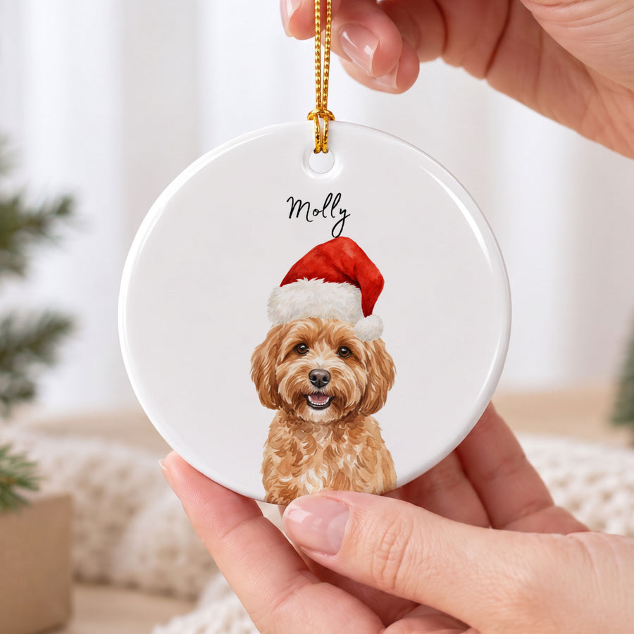 Custom Dog Watercolor Christmas Ornament- Pet Photo + Name Pet Ornaments Mod Paws