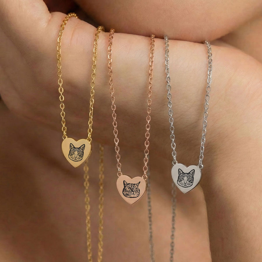 Custom Pet Heart Engraved Necklace - Pet Face Pet Necklace Mod Paws