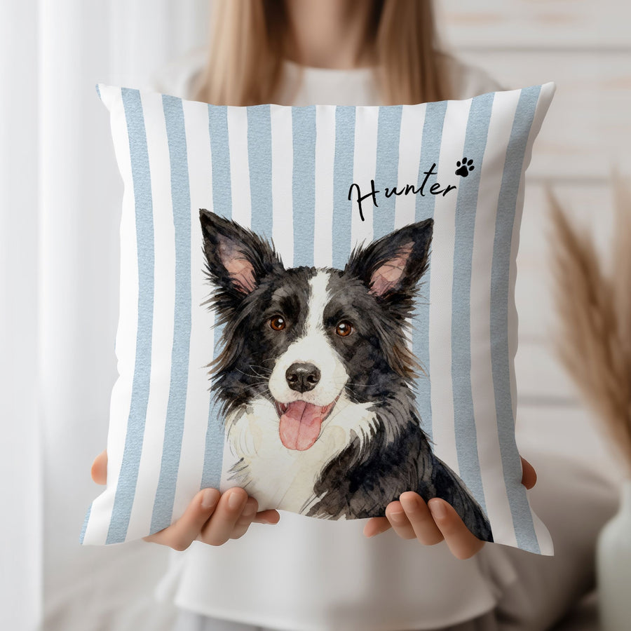 Custom Pet Striped Pillow - Pet Photo + Name Pet Pillow Mod Paws