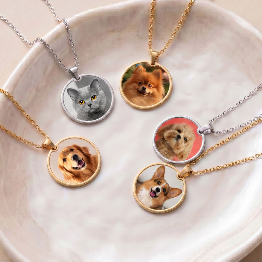 Custom Round Pet Necklace Using Photo - Pet Face Pet Necklace Mod Paws