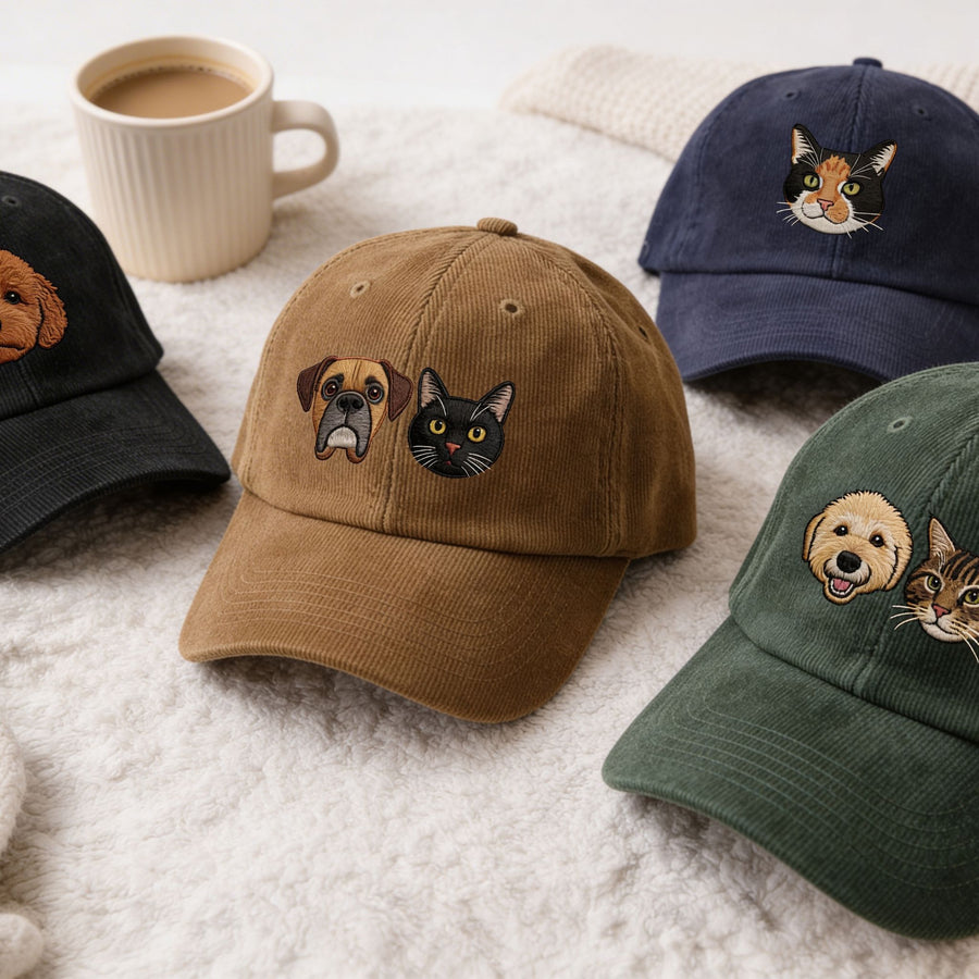 Custom Embroidered Pet Cordoroy Hat - Pet Photo + Name Pet Hats Mod Paws
