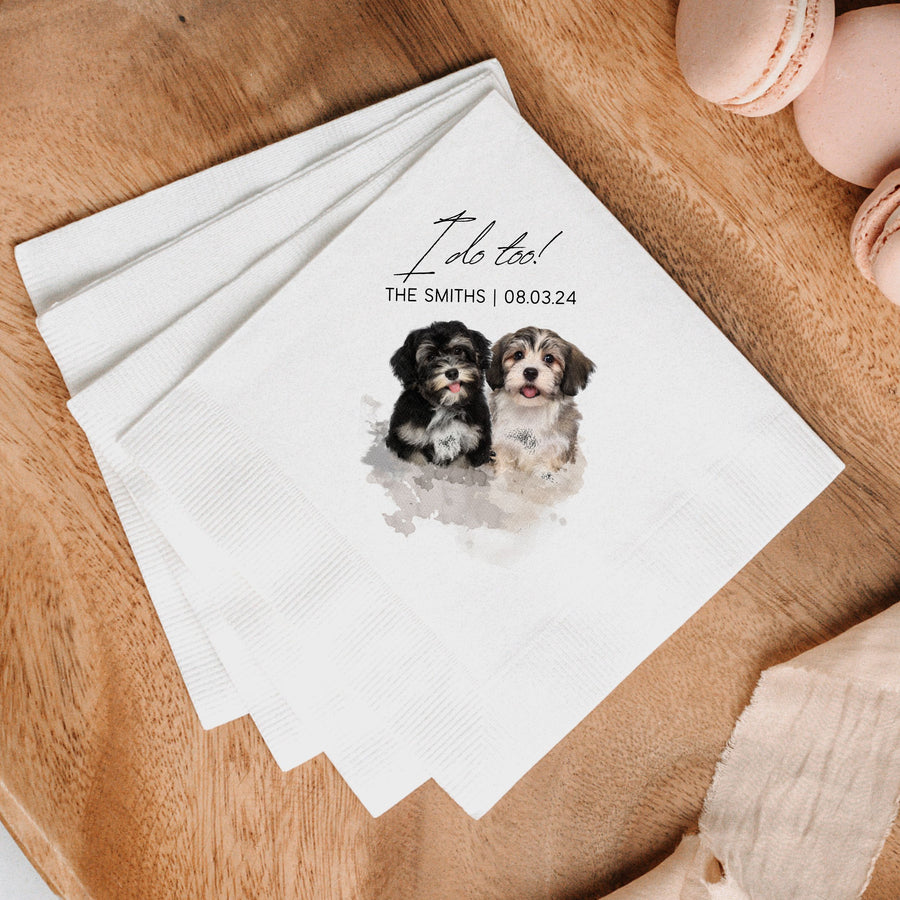 Custom Watercolor Pet Cocktail Napkins - Pet Photo + Name Pet Napkins Mod Paws