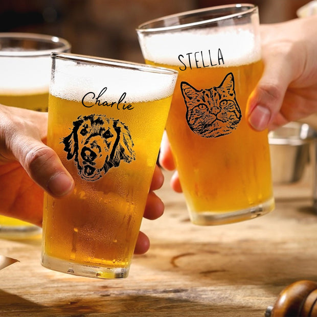 Custom Dog Beer Glasses - Pet Photo + Name Pet Beer Glass Mod Paws 