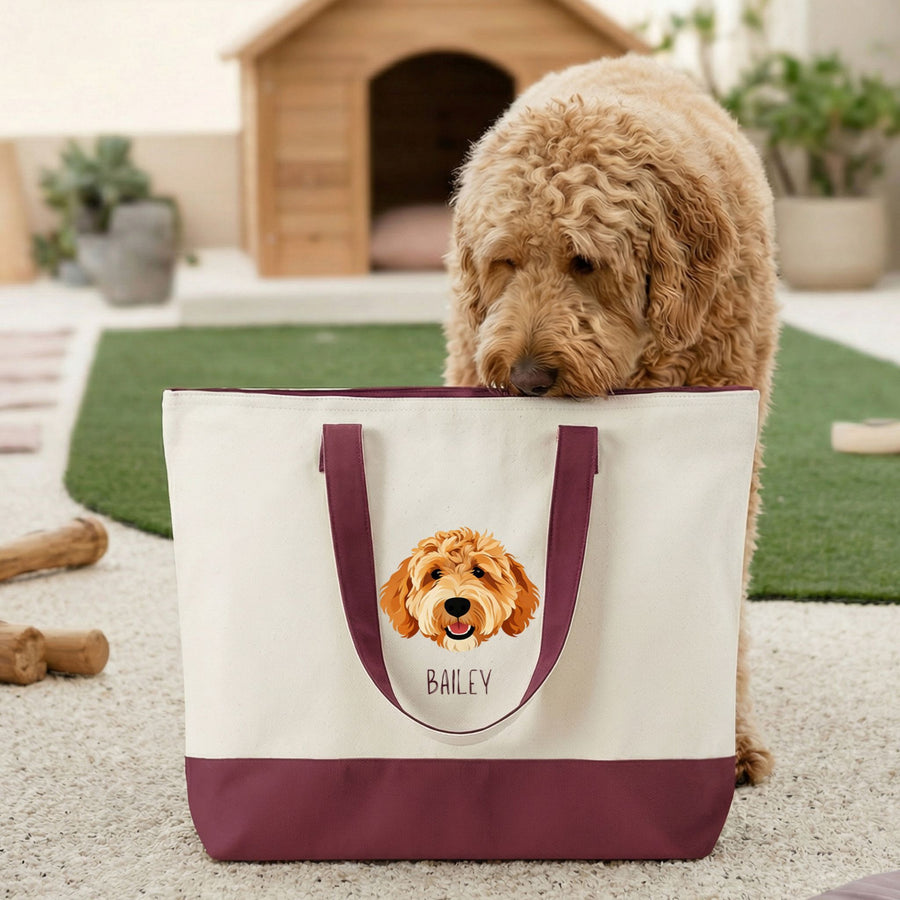 Custom Pet Zippered Tote Bag - Pet Photo + Name Pet Tote Bag Mod Paws