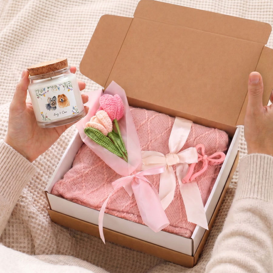 Custom Watercolor Floral Pet Memorial Gift Box with Candle & Blanket Pet Candle Mod Paws