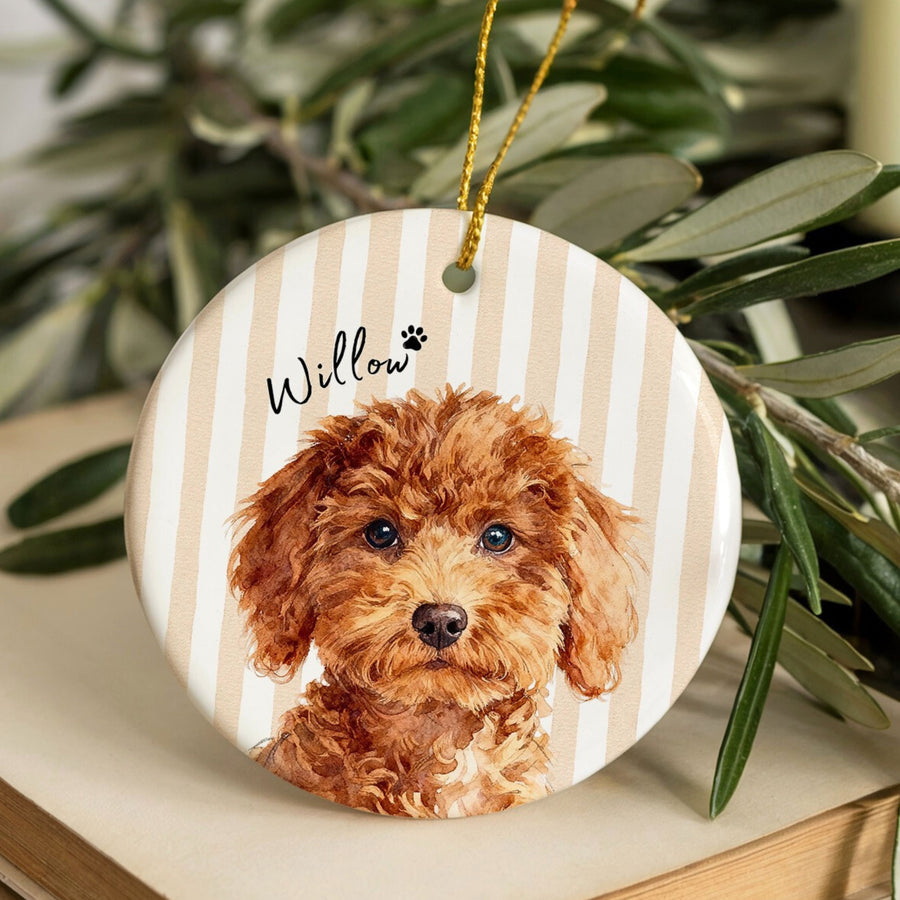 Custom Color Striped Memorial Watercolor Pet Ornament - Pet Photo + Name Pet Ornaments Mod Paws
